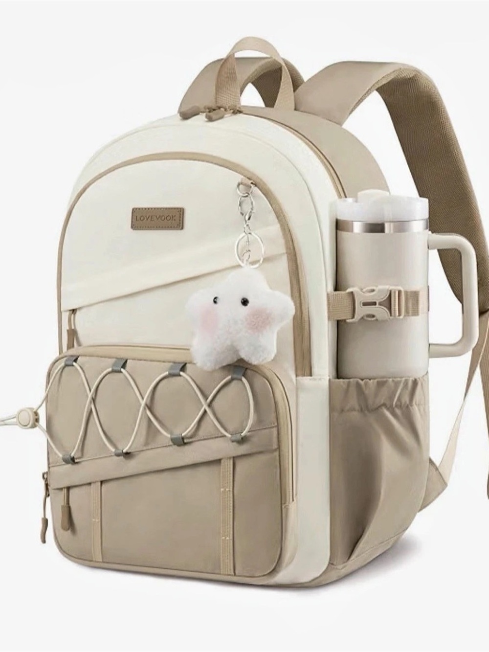 LOVEVOOK Travel Backpack in Beige & White